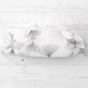 Biante Vankúš valec bonbon Sandra SA-512 Sivo-biele ginkgo listy na bielom 15x40 cm