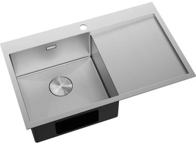 Mexen Exar, 1-komorový nerezový drez s odkvapkávačom, ľavý, 780 x 480 mm, brúsena oceľ, vzor voština, 6433781010L-01HC