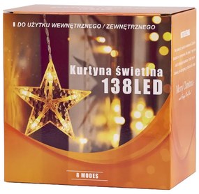 IKO Vianočné svetielka hviezdičky 138 LED, 2,5m – studená biela
