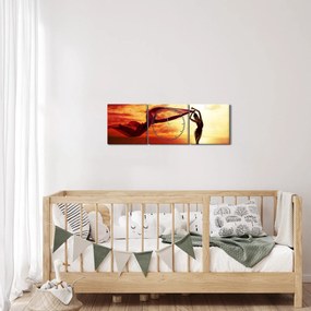 Obraz - Silueta ženy v západu slnka (s hodinami) (90x30 cm)