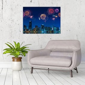 Sklenený obraz - Ohňostroj v Miami (70x50 cm)