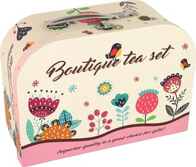 LEAN Toys Súprava na čaj a kávu v truhlici na čaj Ružové vzorované taniere