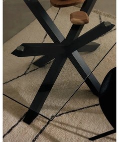 Jedálenský stôl so sklenenou doskou Kave Home s čiernym podnožím, 160 x 90 cm