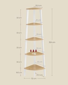 Rohový regál Vasagle Solen 159 cm bílý/dub přírodní