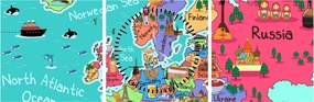 Obraz - Detská mapa Európy (s hodinami) (90x30 cm)