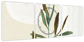 Obraz - Akvarelová vetvička N⁰2 (s hodinami) (90x30 cm)