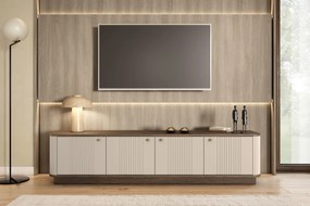 TV stolík Vesper 187 cm 4D - kašmír / orech / zlaté úchyty