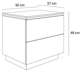 NOČNÝ STOLÍK NESSIE 2 BIELY LESK + STRIEBORNÝ LED