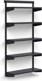 Nástenný regál RELY, základná sekcia, oceľové police, 1800x900x300 mm, antracit