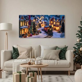 Obraz vláčik prechádzajúci nádhernou vianočnou krajinou