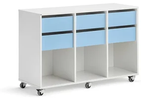 Úložná skriňa CASPER, 6 zásuviek, 3 priehradky, biela, modrá