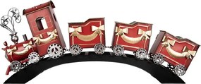 Červená kovová dekorácia vláčik na koľajniciach Christmas Train - 108*18*44 cm