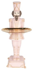 Ružová vianočná dekorácia Luskáčik so zlatým podnosom - 18*17*40 cm