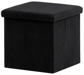 Taburet s úložným prostorem, černá manšestrová látka
