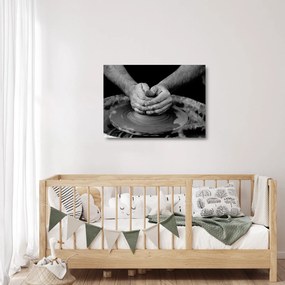 Čiernobiely sklenený obraz - výroba keramiky (70x50 cm)