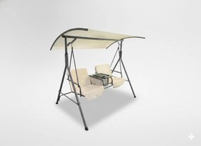 Dvojmiestna záhradná hojdačka v béžovej farbe so stojanom na hrnčeky 170 x 110 x 165 cm