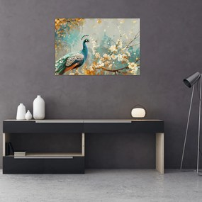 Obraz - Páv so zlatým dekorom (90x60 cm)