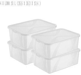 Sada 4 kusů úložných boxů, s víkem, Rotho LONA, 36x27x13 SADA (4 x 10l)