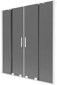 Mexen Velar Duo, 2-krídlová posuvná vaňová zástena 160 x 150 cm, 8mm šedé sklo, biely profil, 896-160-000-42-20