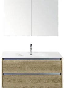 Kúpeľňový nábytkový set Sanox Dante farba čela dub prírodný ŠxVxH 101 x 170 x 46 cm s keramickým umývadlom a zrkadlovou skrinkou