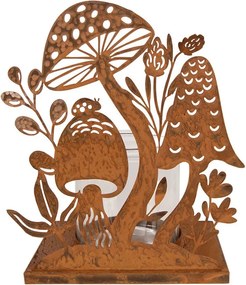 Rustikálny hrdzavý svietnik s hubami Mushroom Rust - 22*13*23 cm