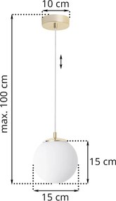 Závesné svietidlo Florence, 1x biele sklenené tienidlo, g