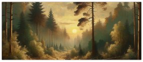 Obraz - Slnko žiariace lesom (120x50 cm)