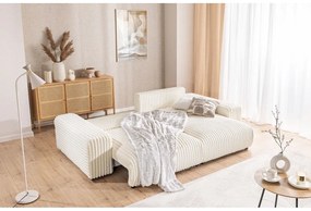 Krémová menčestrová rozkladacia/s úložným priestorom rohová pohovka (pravý roh) Sarina – Ropez