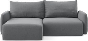 Sivá zamatová rozkladacia/s úložným priestorom rohová pohovka (ľavý roh/s leňoškou) Kalena – Makamii