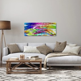 Obraz - Tehlový múr s farebnými plameňmi (120x50 cm)
