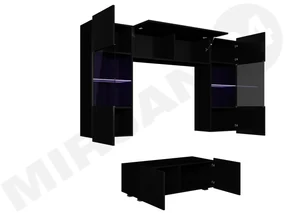 Obývacia stena Bralani X, Farby: čierny + čierny lesk / biela + biely lesk, Osvetlenie: osvetlenie LED modré