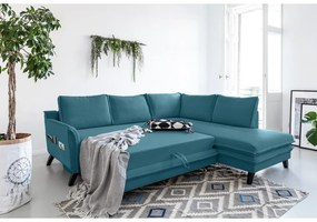 Tyrkysovomodrá rozkladacia rohová pohovka Miuform Charming Charlie L, pravý roh