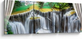 Obraz - Výhľad na kúzelné vodopády (s hodinami) (90x30 cm)