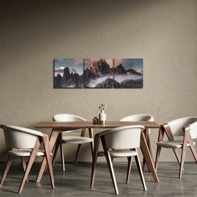 Obraz - Talianske dolomity schované v hmle (s hodinami) (90x30 cm)