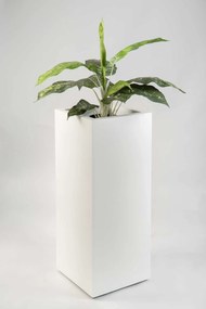Hranatý kvetináč BLOCK, výška 75 cm, materiál MDF, biely mat