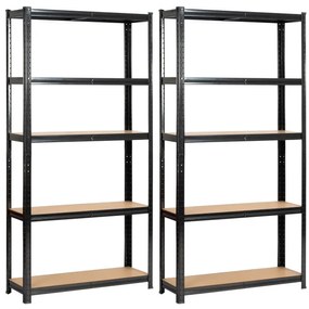 Set 2 kovových regálov 90x30x180 cm čierny