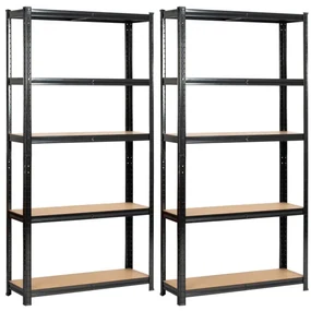 Set 2 kovových regálov 90x30x180 cm čierny