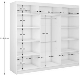 Kvalitná šatníková skriňa Debora 240 cm Biela
