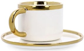 Šálka SINNES s podšálkou a lyžičkou, biela / zlatá 806563 200 ml