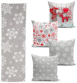 Súprava 4 vianočných obliečok na vankúš a behúň na stôl Minimalist Cushion Covers Snowflakes