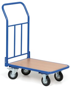 Plošinový vozík s výplňou a sklopným madlom, plošina 450x700 mm, nosnosť 200 kg, kolesá 125 mm s čiernou gumou