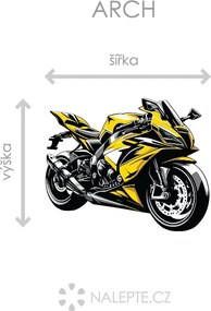 Žltá motorka textilní prelepiteľná nálepka na stenu hárok 45 x 36 cm