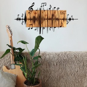 Nástenná drevená dekorácia MUSIC hnedá/čierna