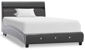 vidaXL Posteľný rám s LED, sivý, umelá koža 90x200 cm