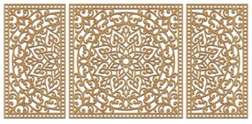 Drevená nástenná dekorácia trojdielna mandala do interiéru | SENTOP HDF0514-B