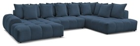 Tmavomodrá ženilková rozkladacia/s úložným priestorom rohová pohovka (pravý roh/do tvaru "U") Everest – Bobochic Paris