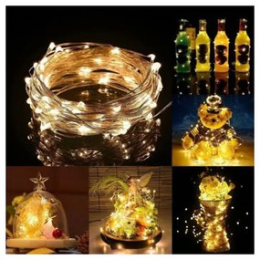 SPRINGOS LED reťaz Nano - 10m, 100LED, 8 funkcií, ovládač, 3xAA, IP44, teplá biela