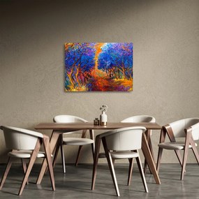 Sklenený obraz - jesenné koruny stromov, moderný impresionizmus (70x50 cm)