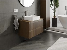Mexen Rivel, kúpeľňová skrinka 80 cm s hornou časťou, 2 zásuvky, drážkovaná, orech, 91A20-08047-2-BFFC86