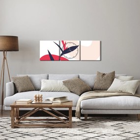 Obraz - Ružová florálna abstrakcia N⁰1 (s hodinami) (90x30 cm)